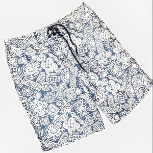 Gap Swim Trunks / Board Shorts Tribal Pattern Hawaiian Blue White sz Med GAP